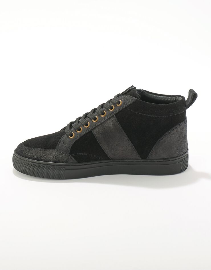Baskets montantes zippées en cuir et croûte de cuir  (noir)