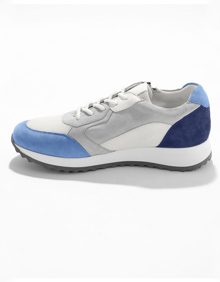 Sneakers style running zippées en cuir multicolore à semelle compensée (bleu)