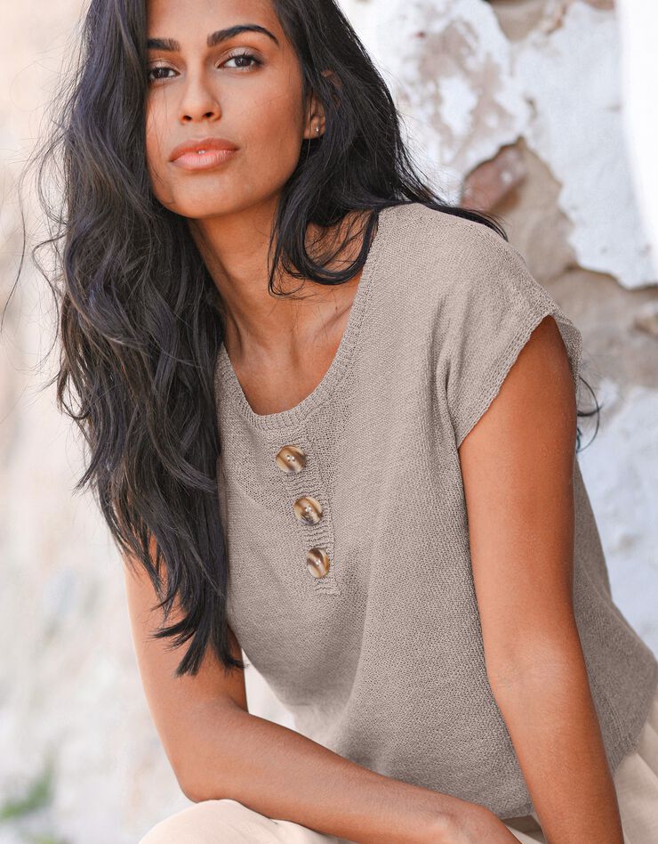 Pull court maille fine (taupe) Pull court maille fine (taupe)