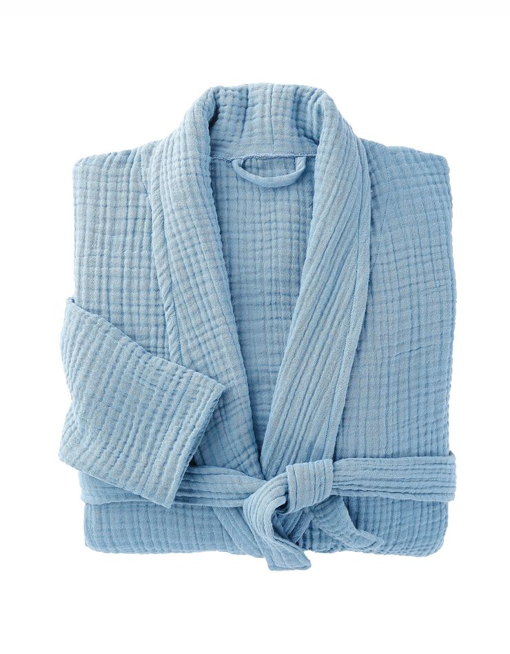 Peignoir uni en triple gaze de coton  (bleu)
