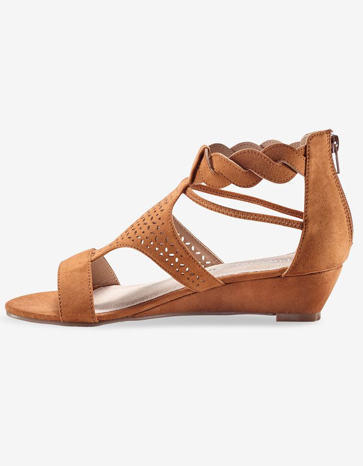 Sandales compensées tressées et perforées (beige foncé)