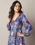 Robe longue col V, imprimé ikat (bleu)
