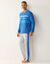 Pyjama coton rayures placées col rond (bleu / gris)