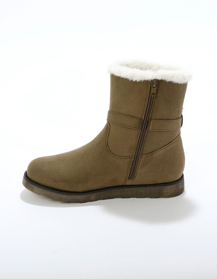 Bottines fourrées zippées à col fausse fourrure et boucle (kaki) Bottines fourrées zippées à col fausse fourrure et boucle (kaki)