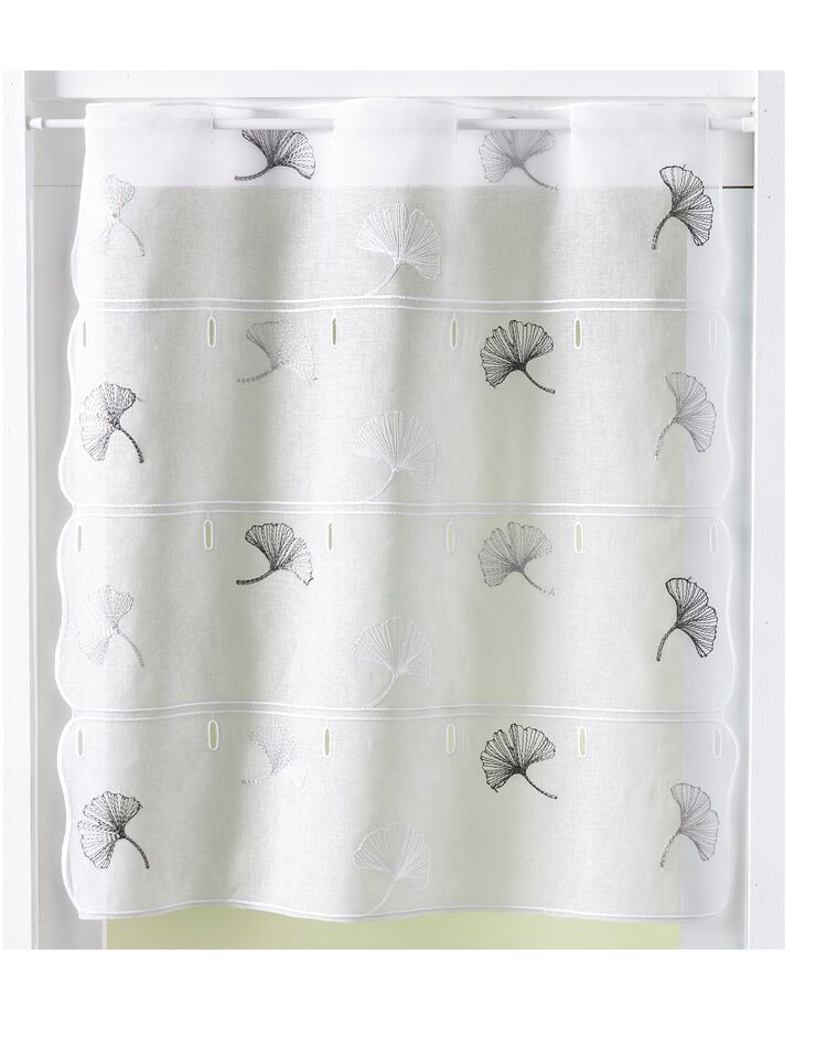 Rideau modulable hauteur brodé fleurs de ginkgo (gris)