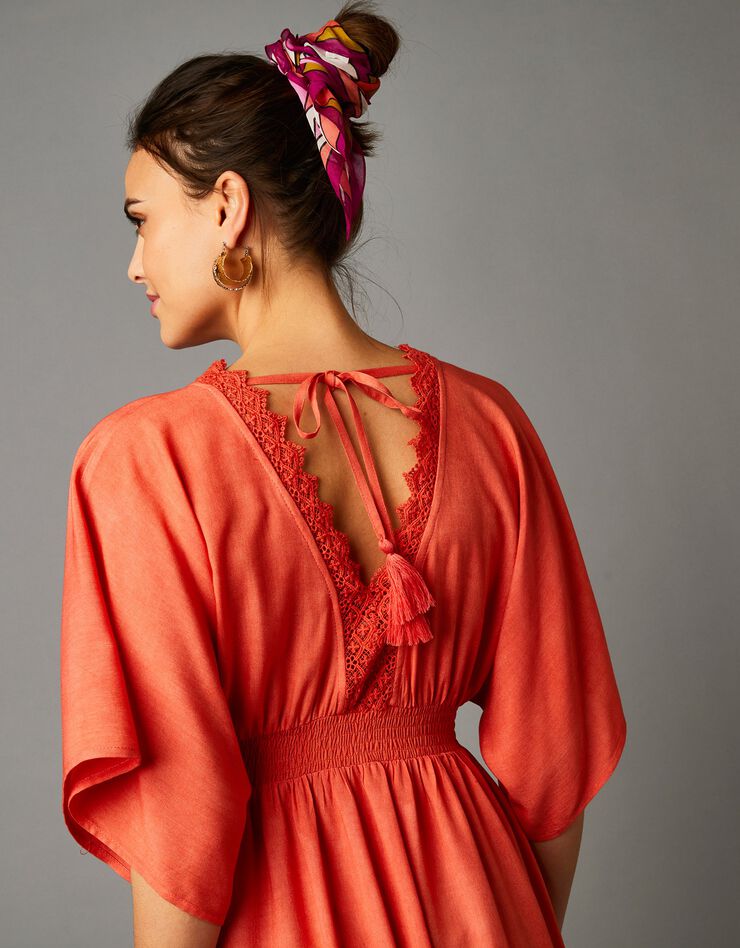 Robe longue fluide décolleté macramé (paprika)