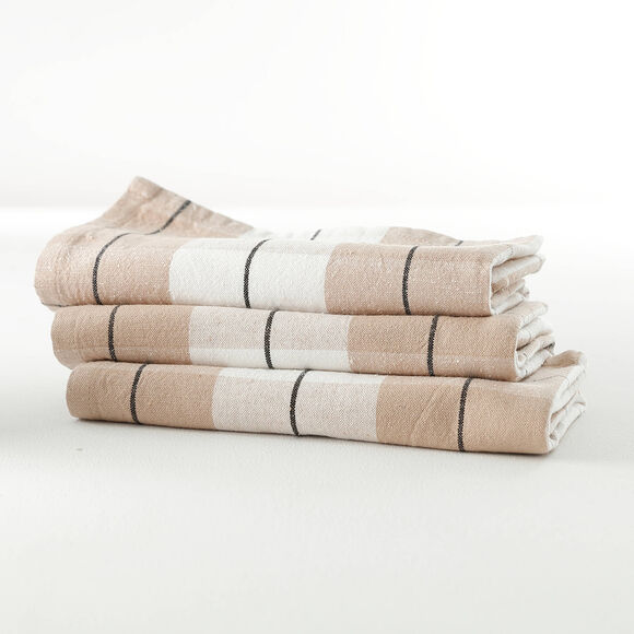 Serviette de table carreaux tissé teint - lot de 3 (beige)
