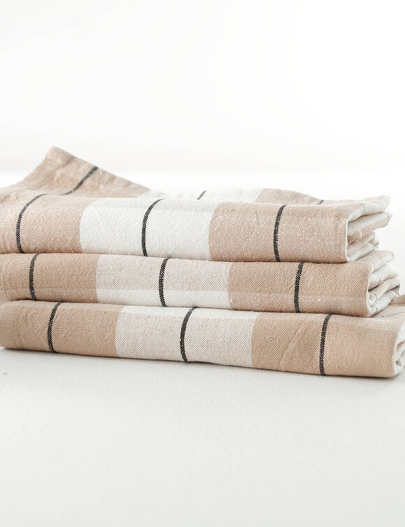 Serviette de table carreaux tiss&eacute; teint - lot de 3 (beige)