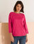 Pull col bateau manches 3/4, toucher doux (rose fuchsia)