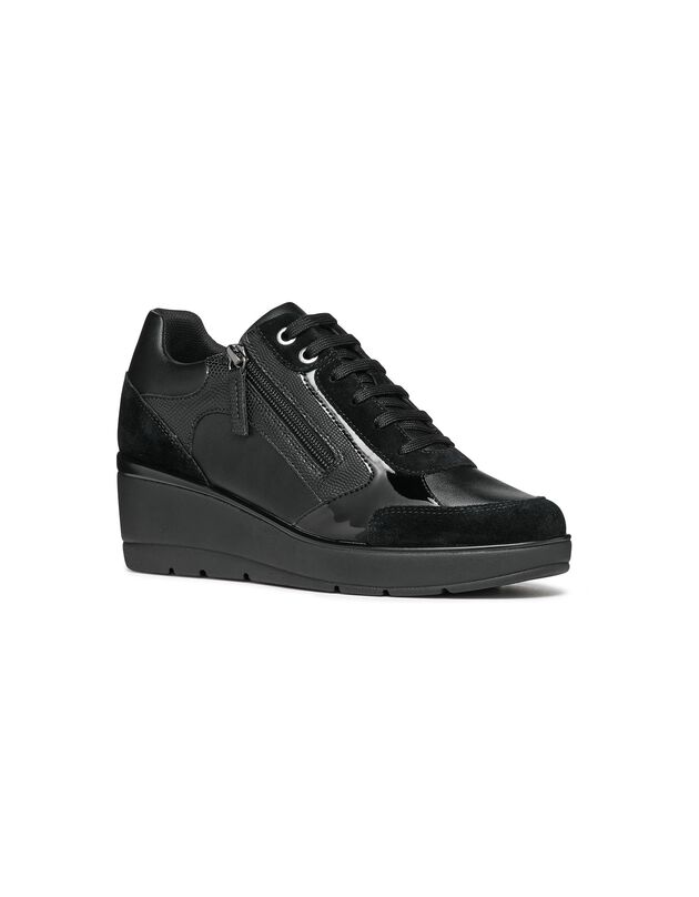 Baskets compensées Ilde dessus cuir synthétique - largeur confort (noir)