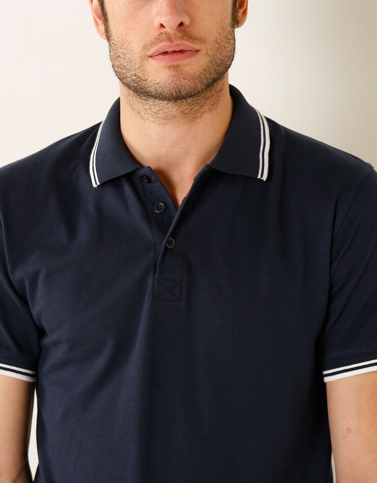 Polo uni maille piquée manches courtes (marine)