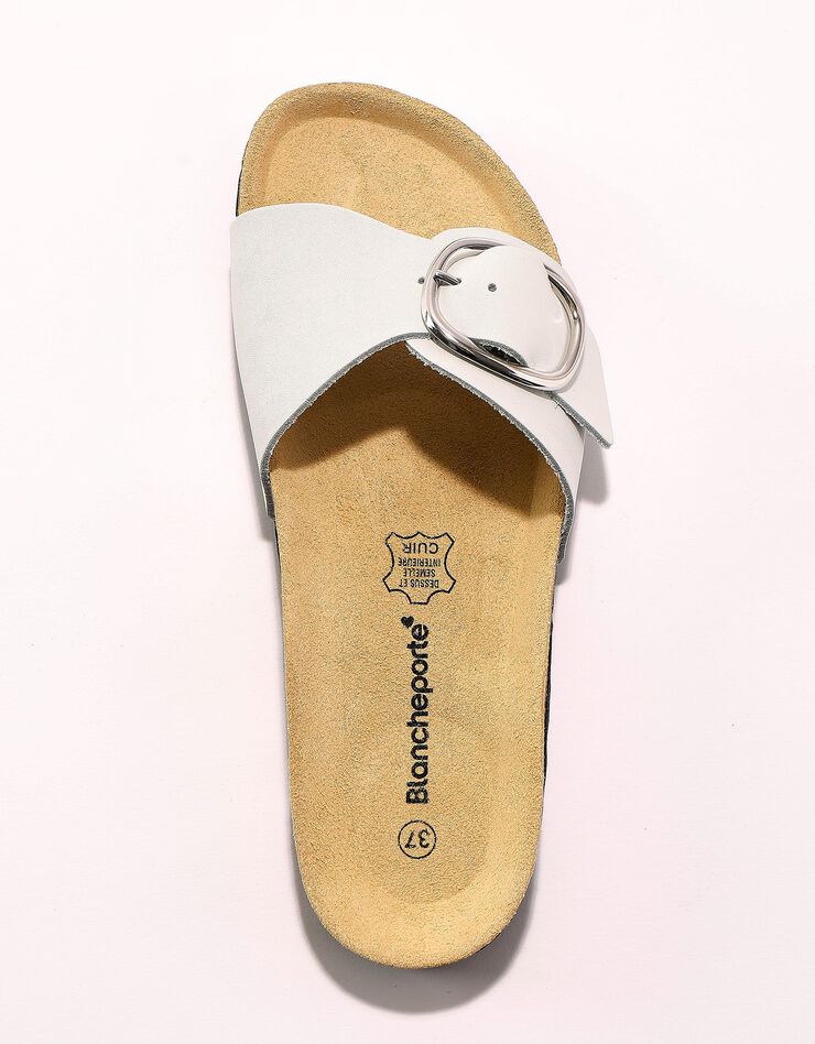 Mules cuir préformé à large boucle semelle effet liège (blanc cassé) Mules cuir préformé à large boucle semelle effet liège (blanc cassé)