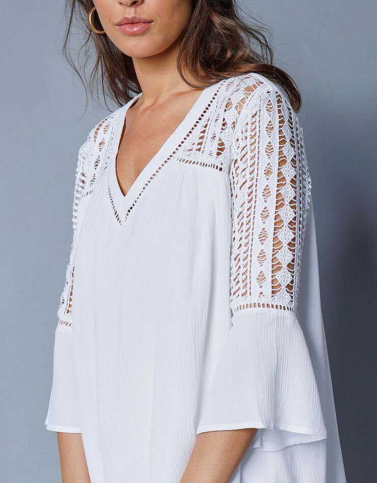 Tunique unie, détails macramé (blanc) Tunique unie, détails macramé (blanc)