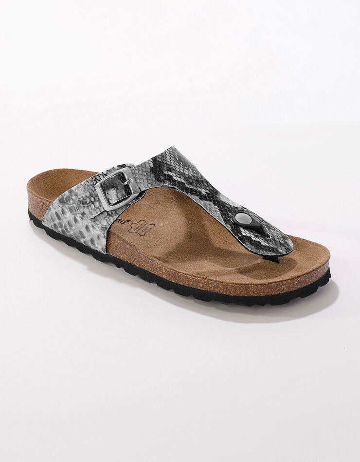 Sandales entredoigts à boucle réglable - effet python (gris)