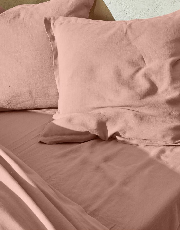 Linge de lit uni lin lavé (rose)