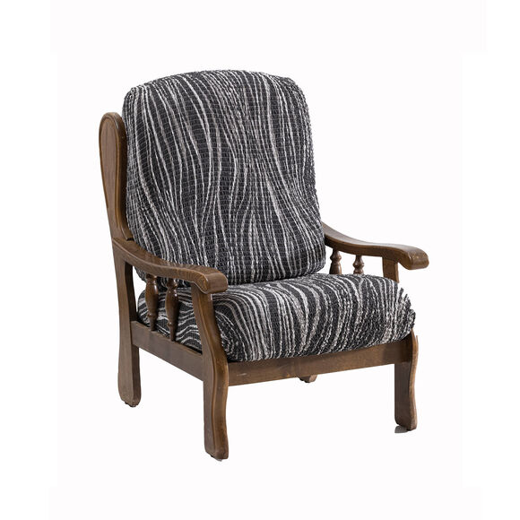 Housse microfibre bi-extensible imprimé vagues spéciale fauteuil rustique  (gris)