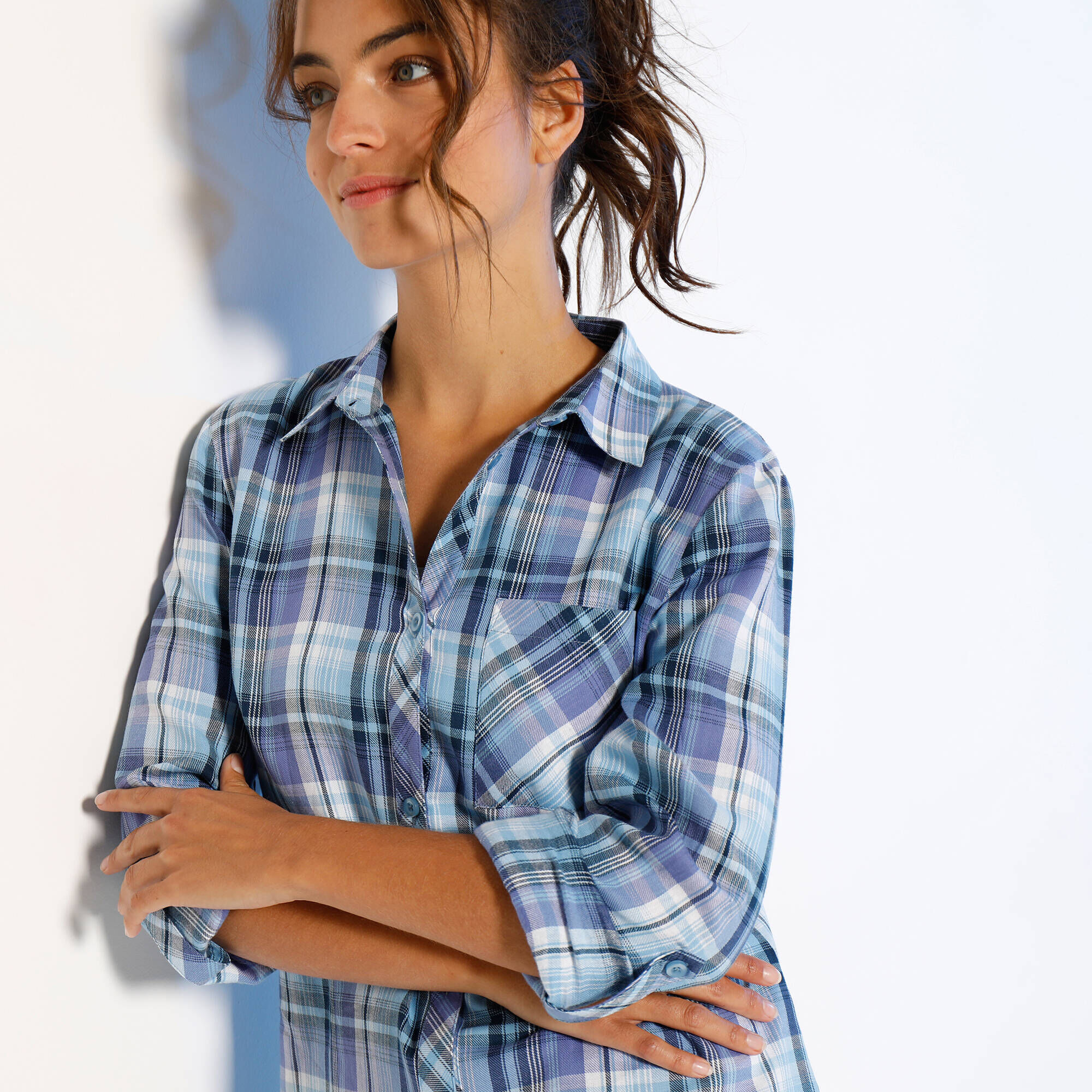 Chemisier En Flanelle à Carreaux Vert Et Noir New York & Company - Volants - Taille XS - Neuf Sans étiquettes