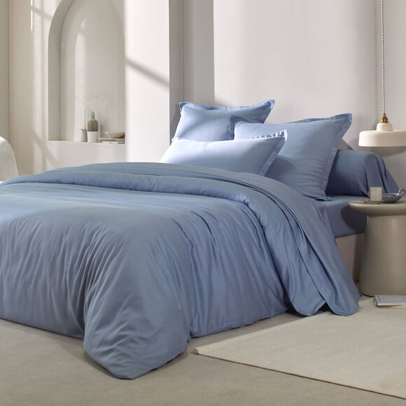 Linge de lit satin uni (bleu grisé)