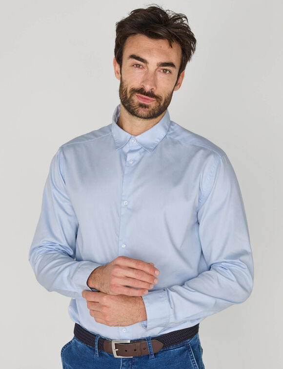 Chemise twill pur coton entretien facile (bleu ciel)