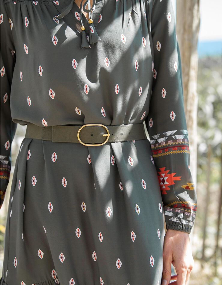 Robe longue volantée imprimé folk (bronze / paprika)