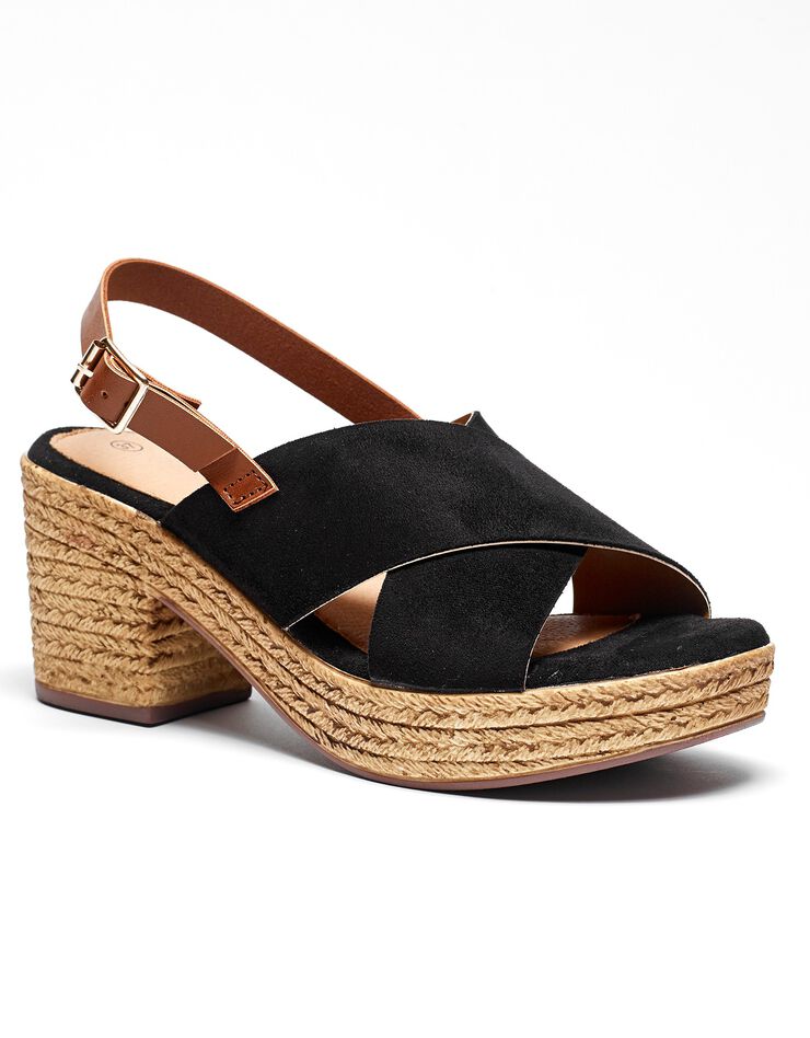 Sandales compensées dessus croisé noir (noir)