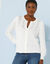 Cardigan col rond, maille ajourée (blanc)