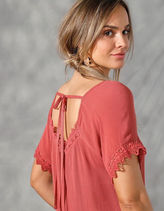 Blouse manches courtes macramé (bois de rose)