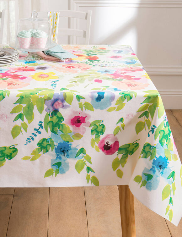 Nappe toile cirée imprimée fleurs  (blanc)