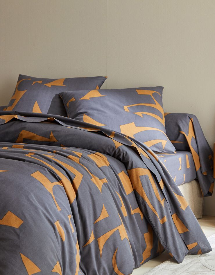 LInge de lit Puzzle en coton imprimé géométrique (caramel)
