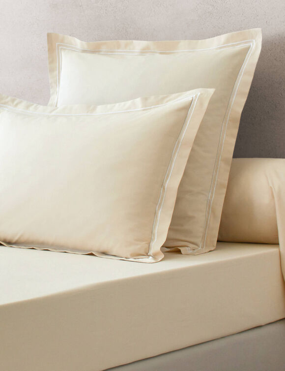 Linge de lit uni double bourdon - percale de coton 80 fils/cm&sup2; (sable / blanc)