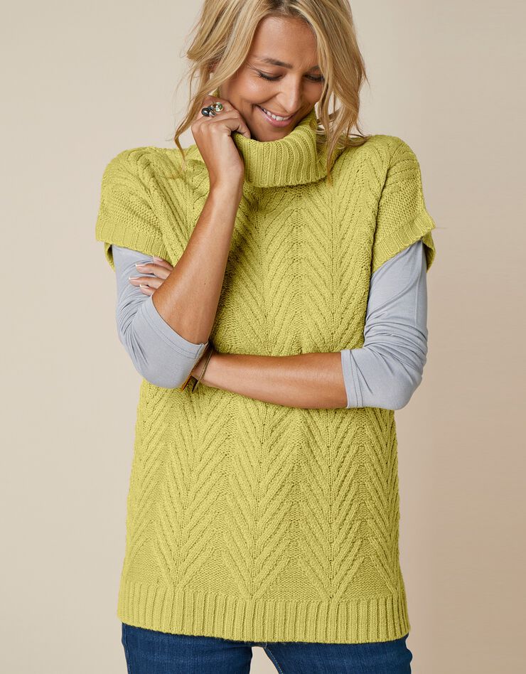 Pull sans manches torsadé à col roulé (vert mousse) Pull sans manches torsadé à col roulé (vert mousse)