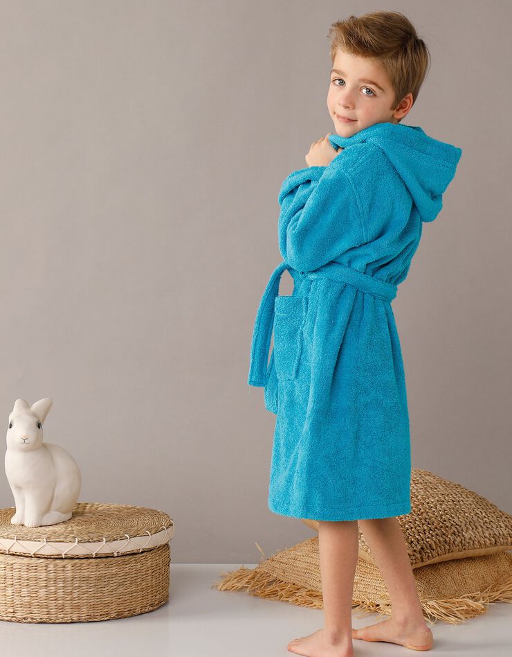 Peignoir enfant éponge bouclette à capuche (turquoise)