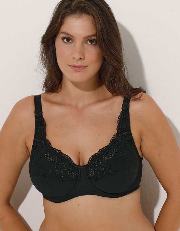Soutien-gorge minimiseur en coton brodé ajouré Olbia - avec armatures (noir)