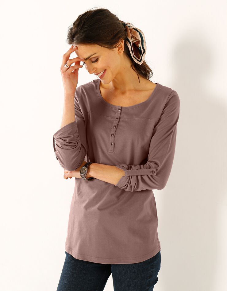 Tee-shirt col tunisien uni (taupe) Tee-shirt col tunisien uni (taupe)