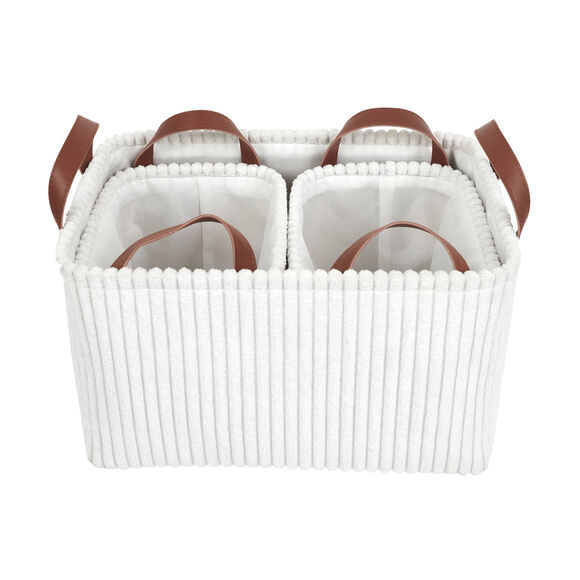 Panier de rangement tissu c&ocirc;tel&eacute; - lot de 3 (blanc)