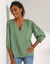 Blouse unie macramé, manches brodées (kaki)