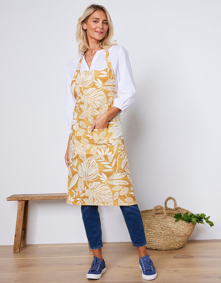 Tablier de cuisine forme bavette imprimé végétal (jaune)