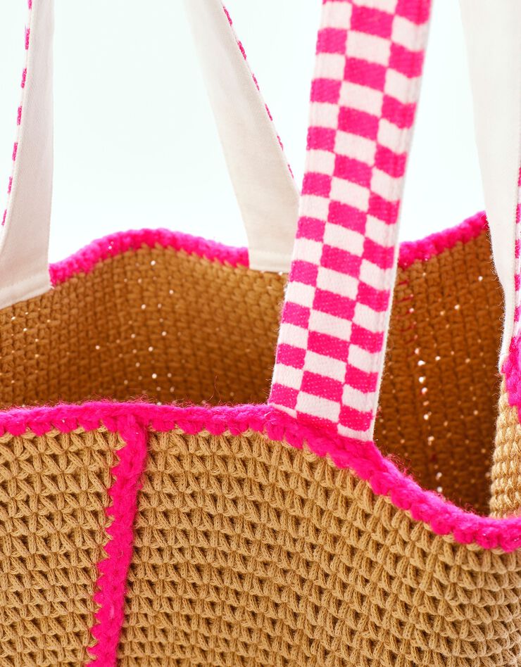 Sac cabas effet crochet finitions contrastées (naturel) Sac cabas effet crochet finitions contrastées (naturel)