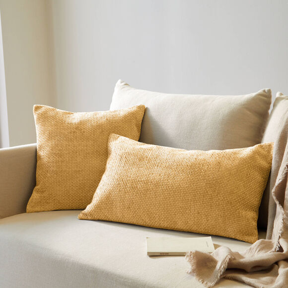 Housse de coussin unie tissage chenille - lot de 2 (jaune)