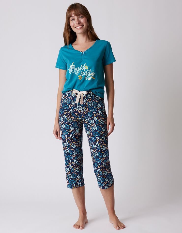 Tee-shirt pyjama manches courtes imprimé "jardin secret" (émeraude)