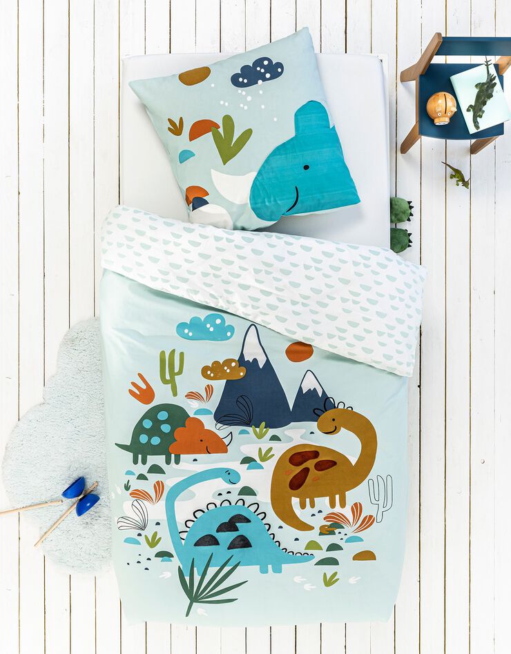 Parure de lit Dinosaure relief - coton (bleu)