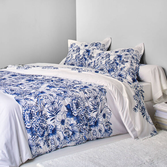 Linge de lit Lydia en coton imprim&eacute; (marine)