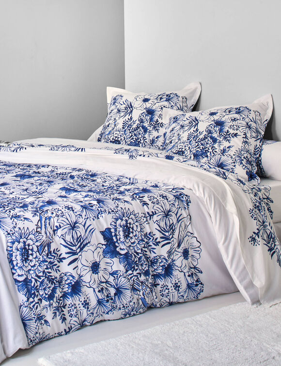 Linge de lit Lydia en coton imprim&eacute; (marine)