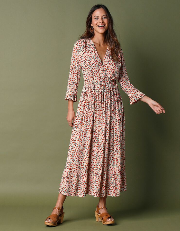 Robe longue taille coulissée (écru / paprika)