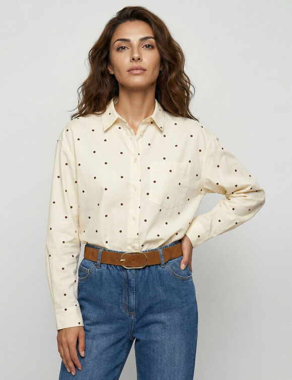 Chemise ample imprim&eacute; pois (&eacute;cru / marron)