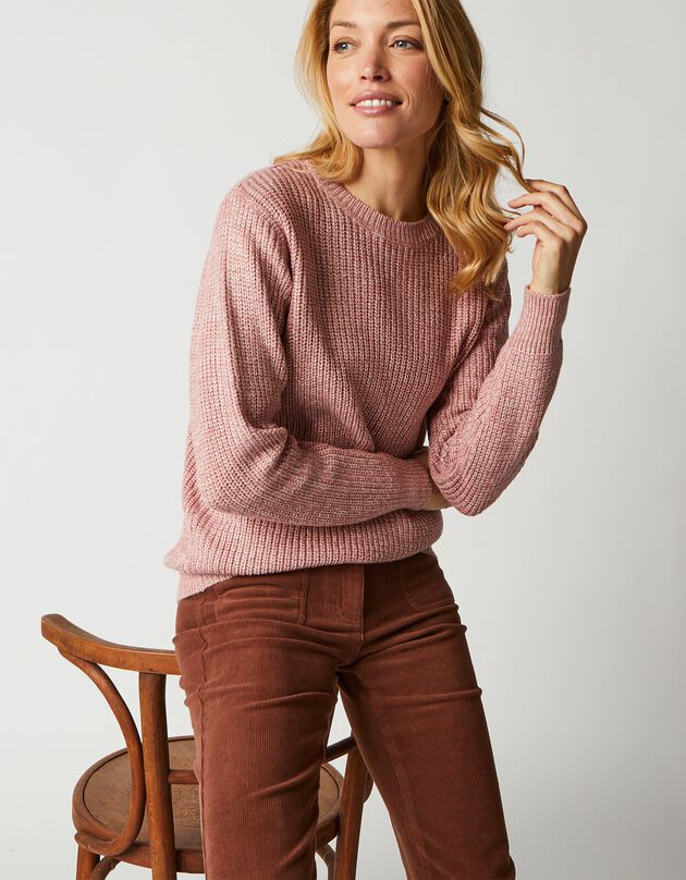 Pull col rond maille anglaise (bois de rose chiné)