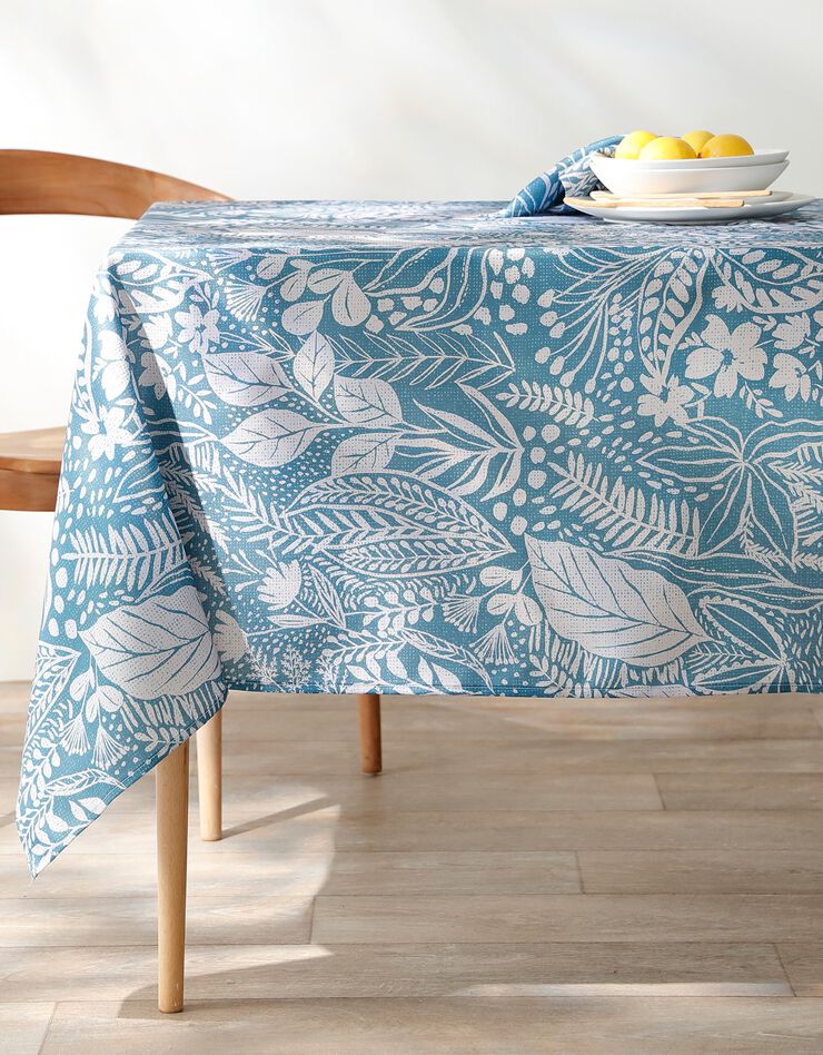 Nappe anti-taches motif floral (bleu canard)