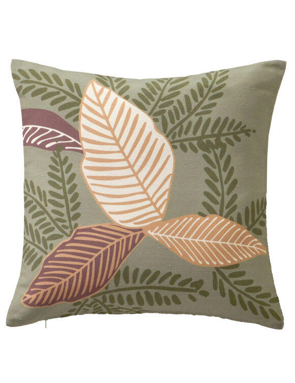 Housse de coussin carr&eacute;e imprim&eacute; feuilles - lot de 2 (vert)