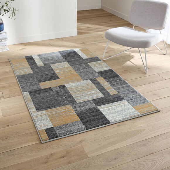 Tapis d&eacute;coratif motif patchwork (gris)