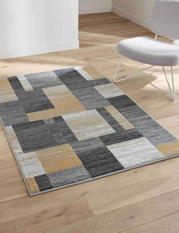 Tapis d&eacute;coratif motif patchwork (gris)